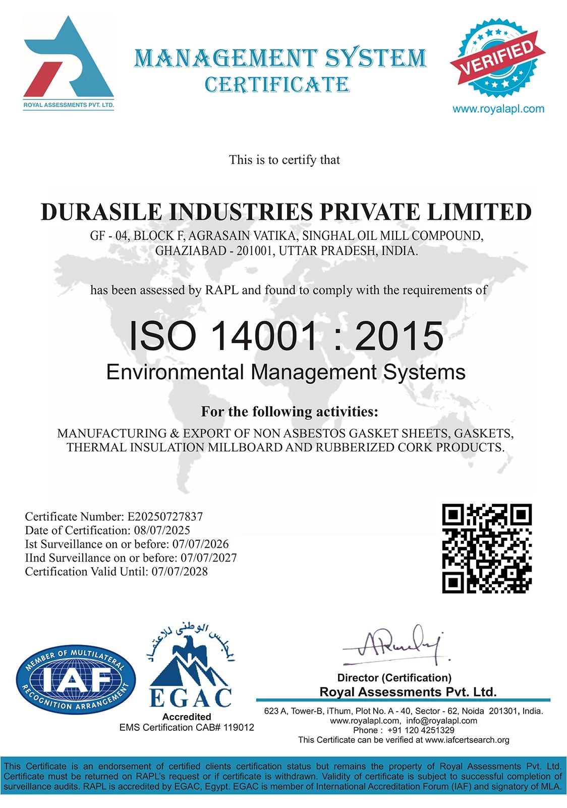 ISO 14001:2015 Certificat